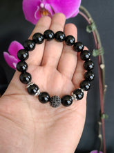 Load image into Gallery viewer, Vòng đá Mã Não Đen kết hợp charm,10mm(Black Agate)
