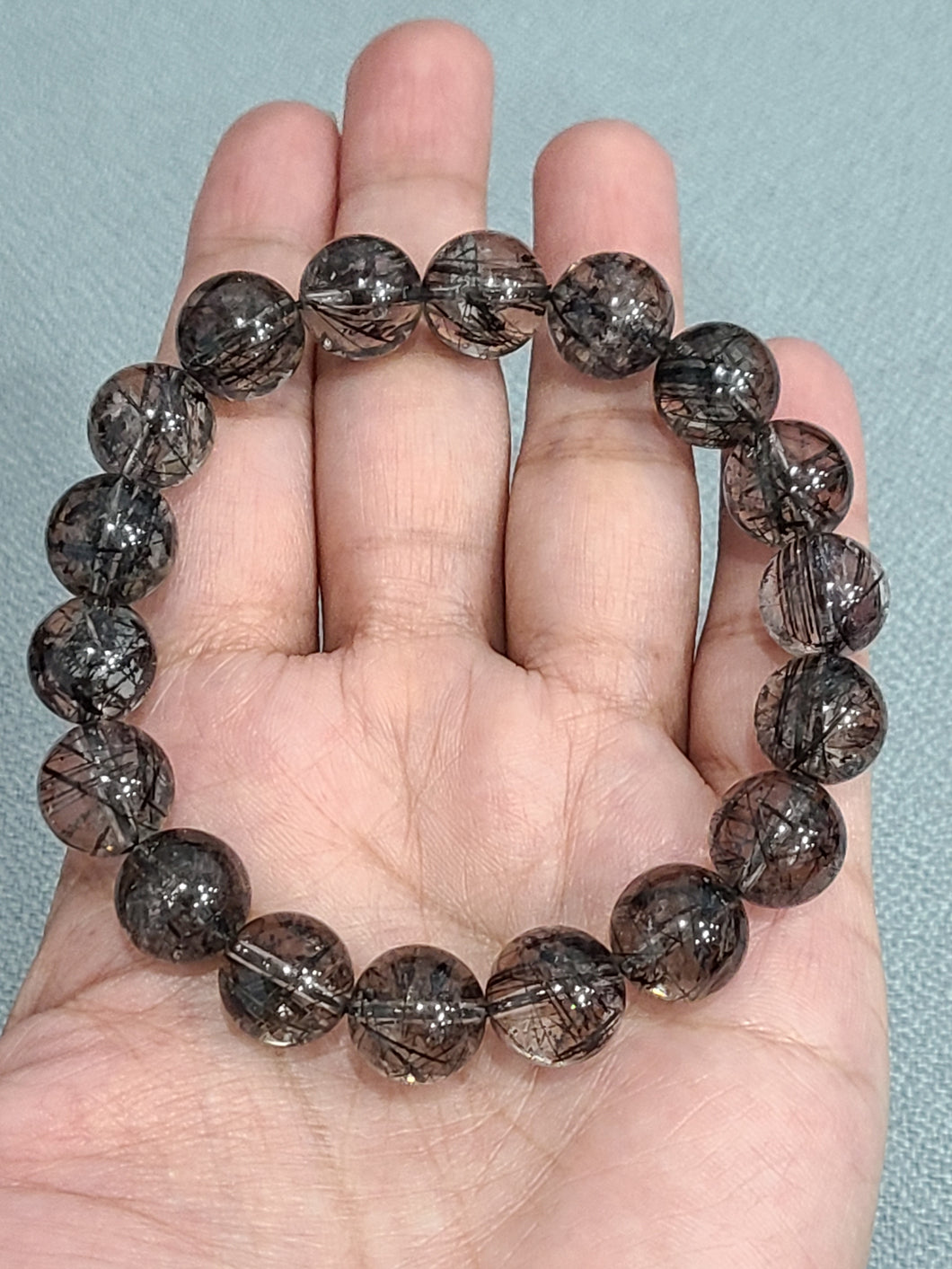 Vòng Đá Thạch Anh Tóc Đen Trong  VIP, 12mm - 12.5 mm (Black Rutilated Quartz)