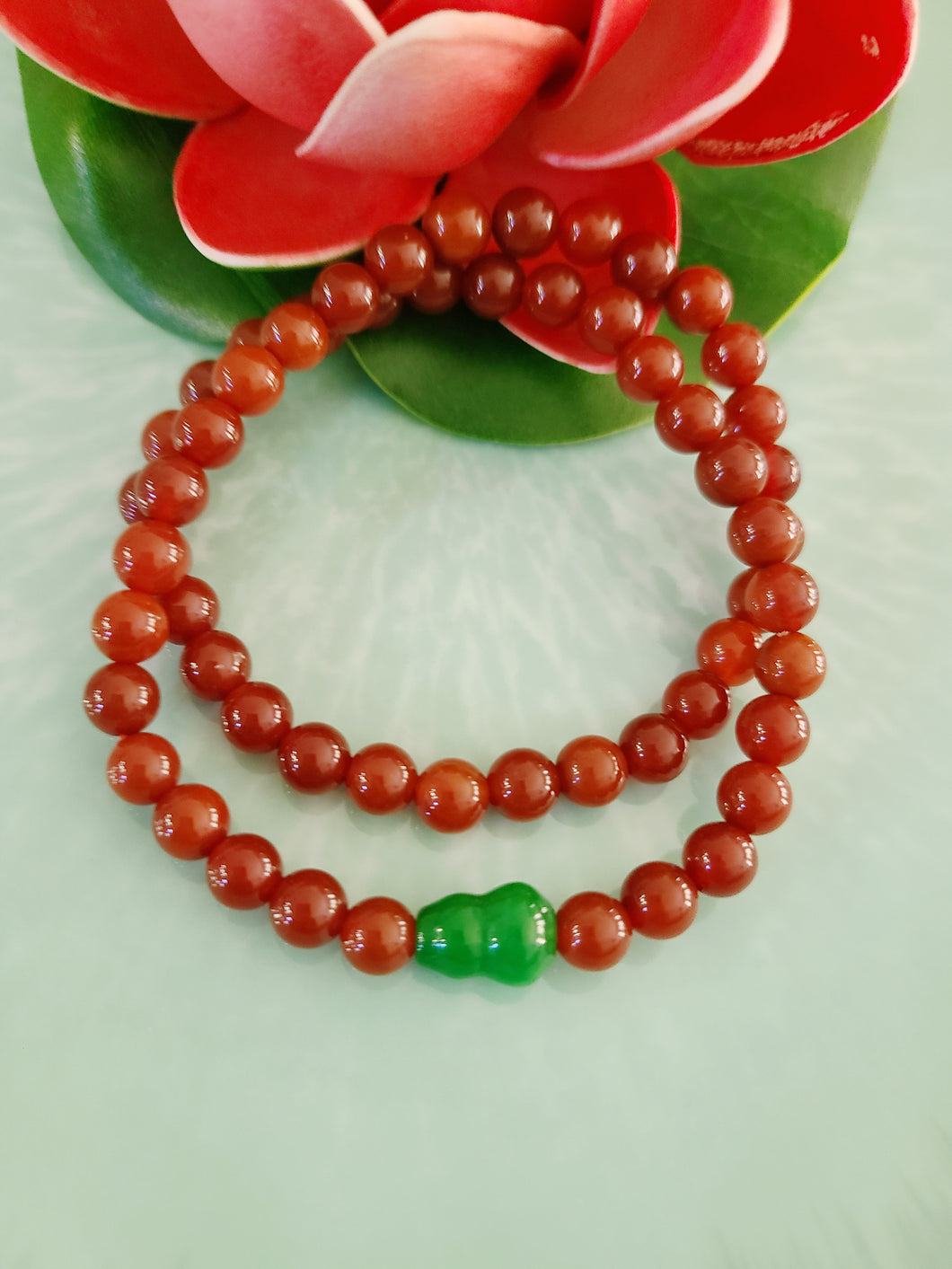 Vòng đá Carnelian phối hồ lô cẩm thạch