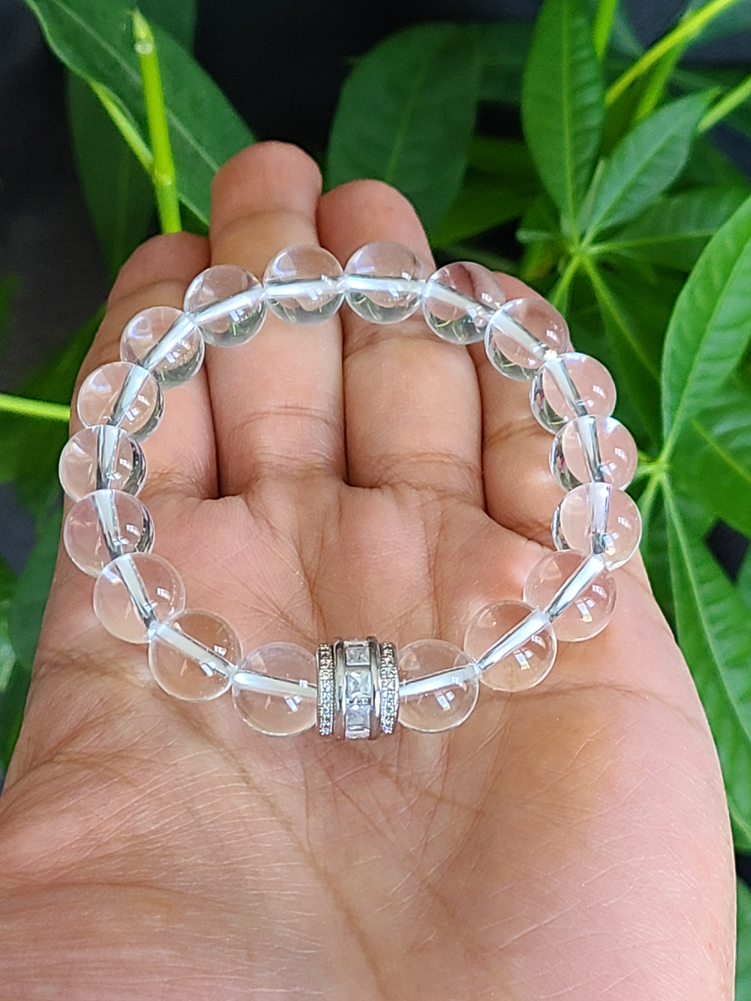 Vòng Đá Thạch Anh Trắng Trong suốt kếT hợp charm, 10mm (Clear Quartz)